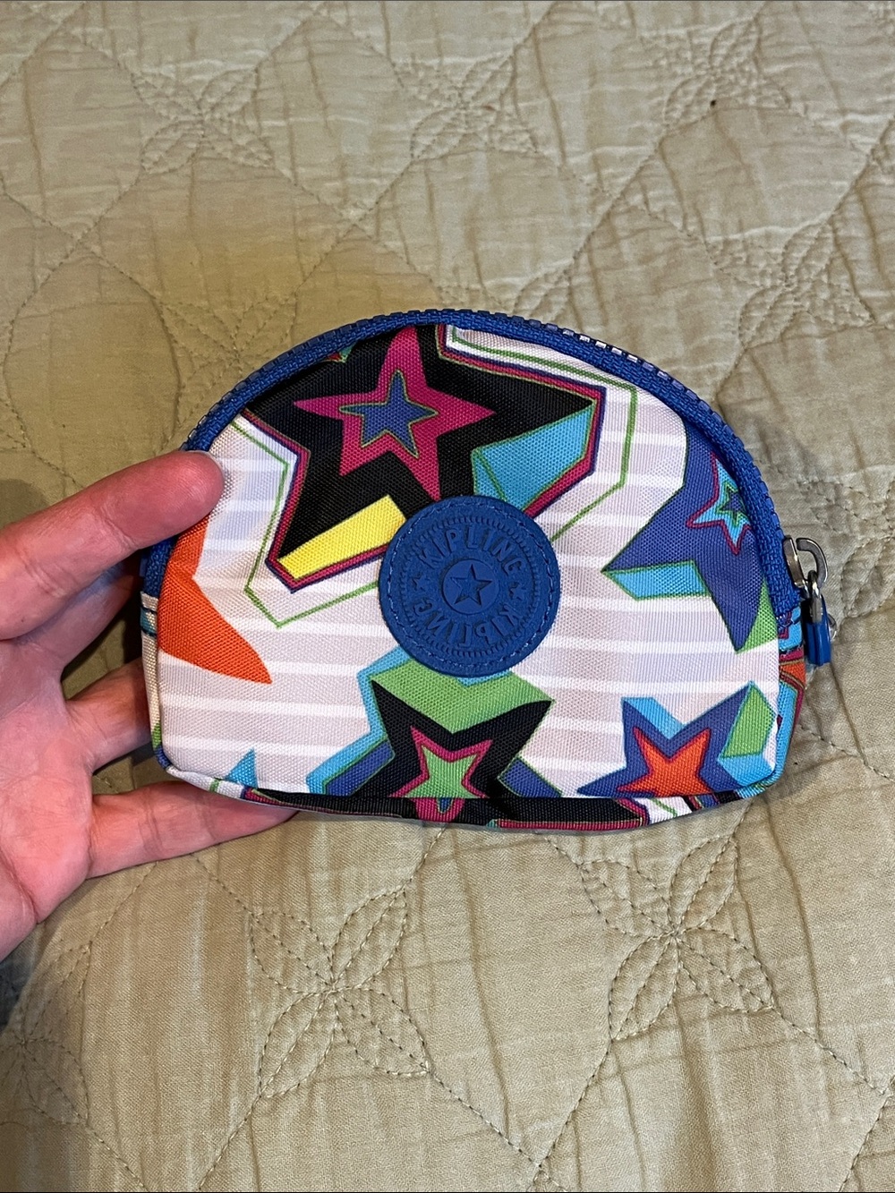 KIPLING Bright Multicolor Star Zip Coin Pouch w/ interior keychain